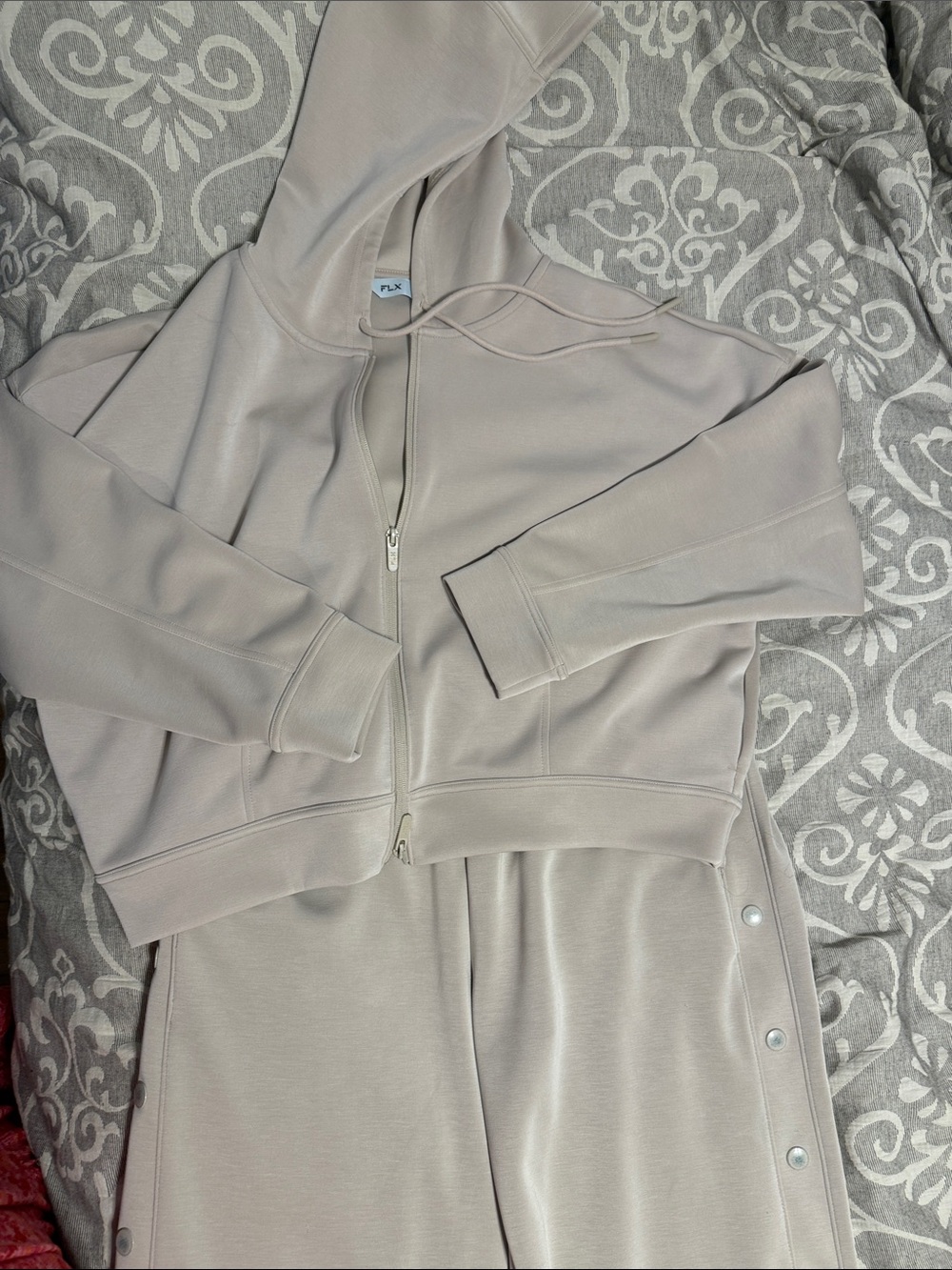 Cream Zip-Up Hoodie Jacket and pants set